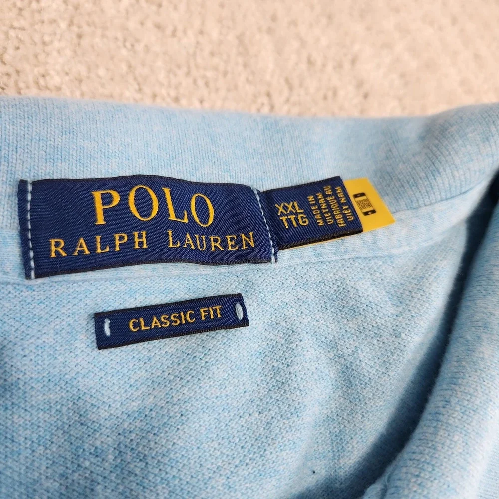 Polo‎ Ralph Lauren Shirt Men XXL Long Sleeve Polo Blue Knit Classic Fit Cotton